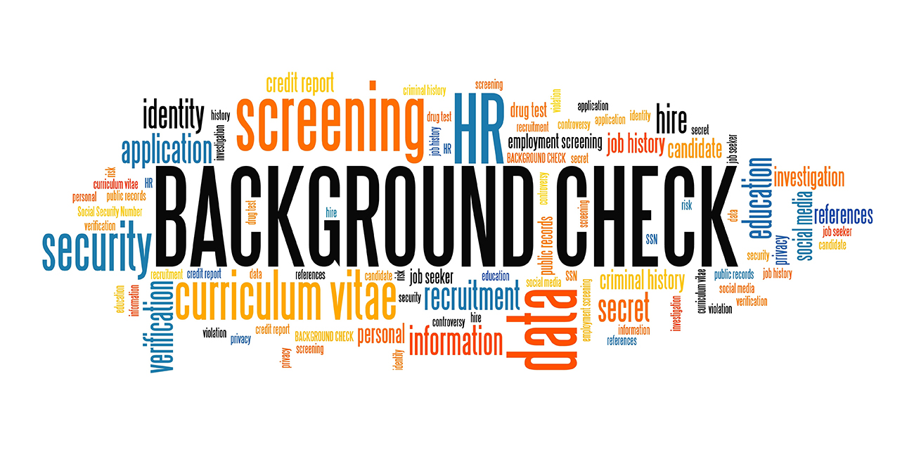 Word cloud with Background Check in the center.